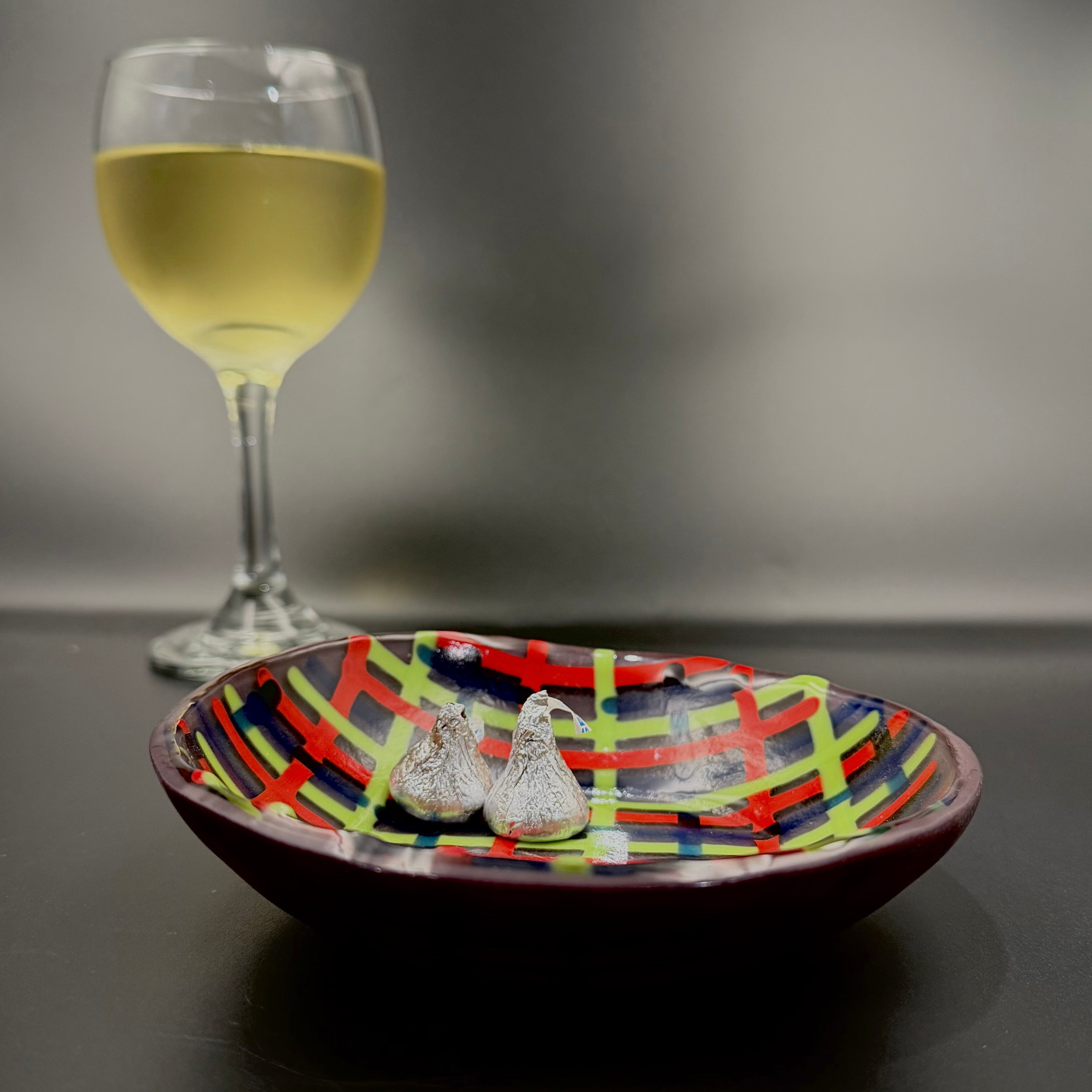Neon Plaid Fused Glass Catchall Dish