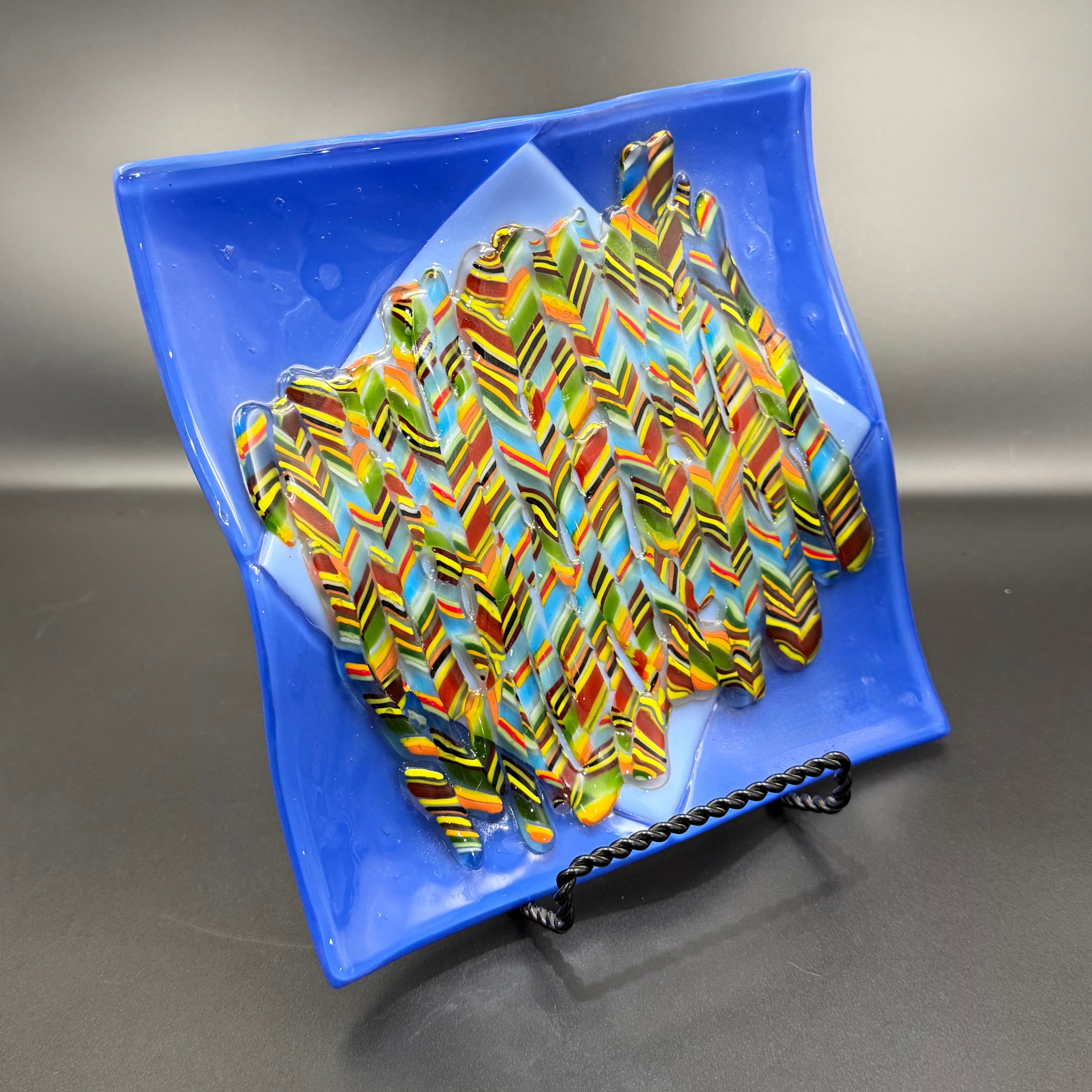 Cobalt Cascade Art Glass Plate