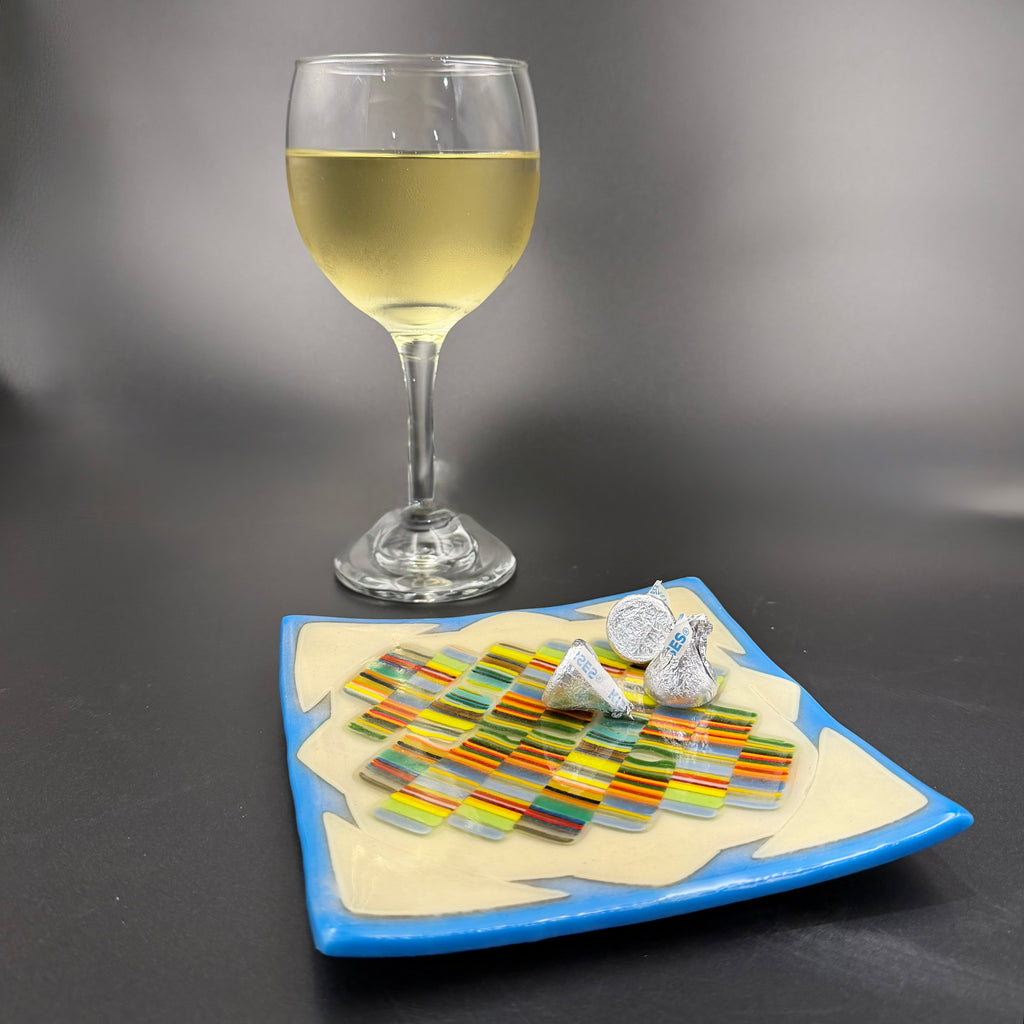 Coastal Patchwork Fused Glass Plate