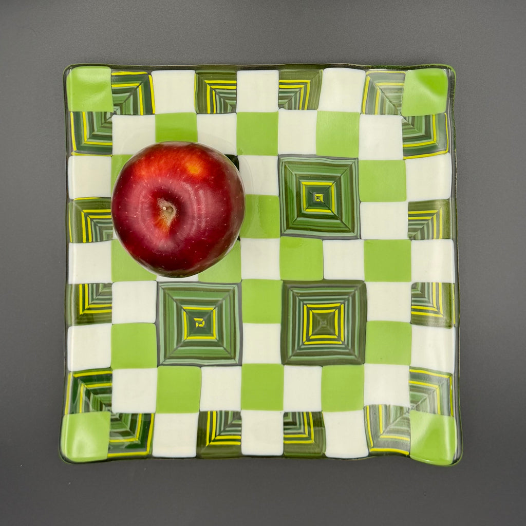 Retro Lime Checkmate Square Plate