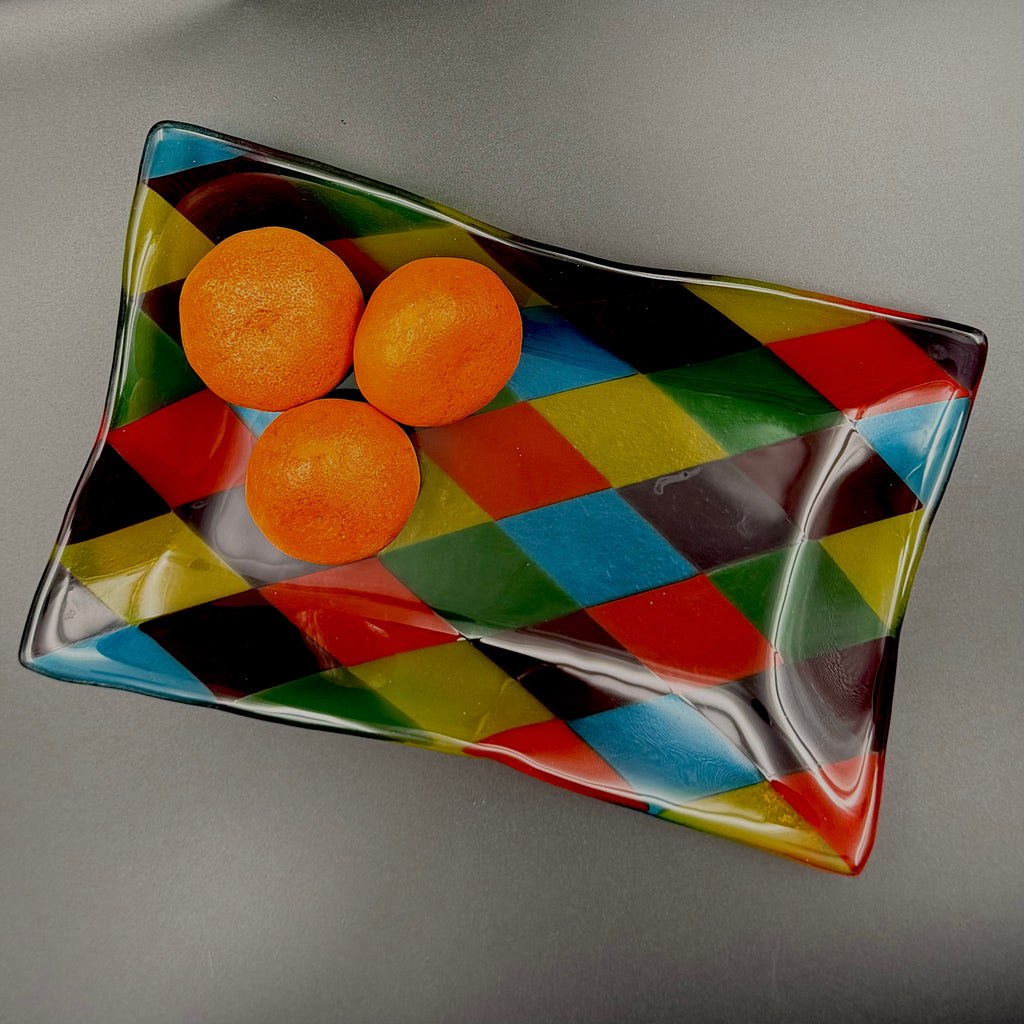 Harlequin Wave Art Glass Bowl