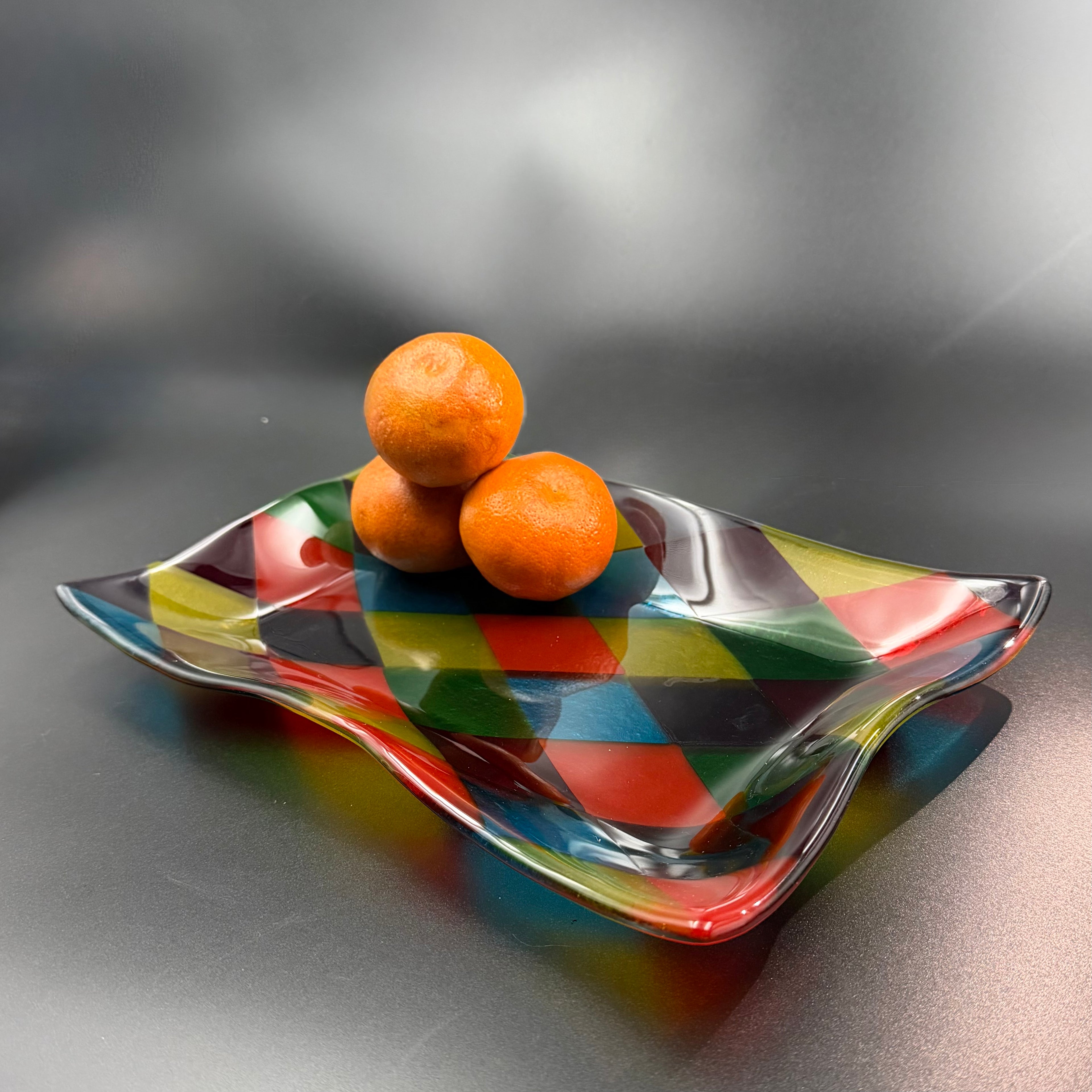 Harlequin Wave Art Glass Bowl