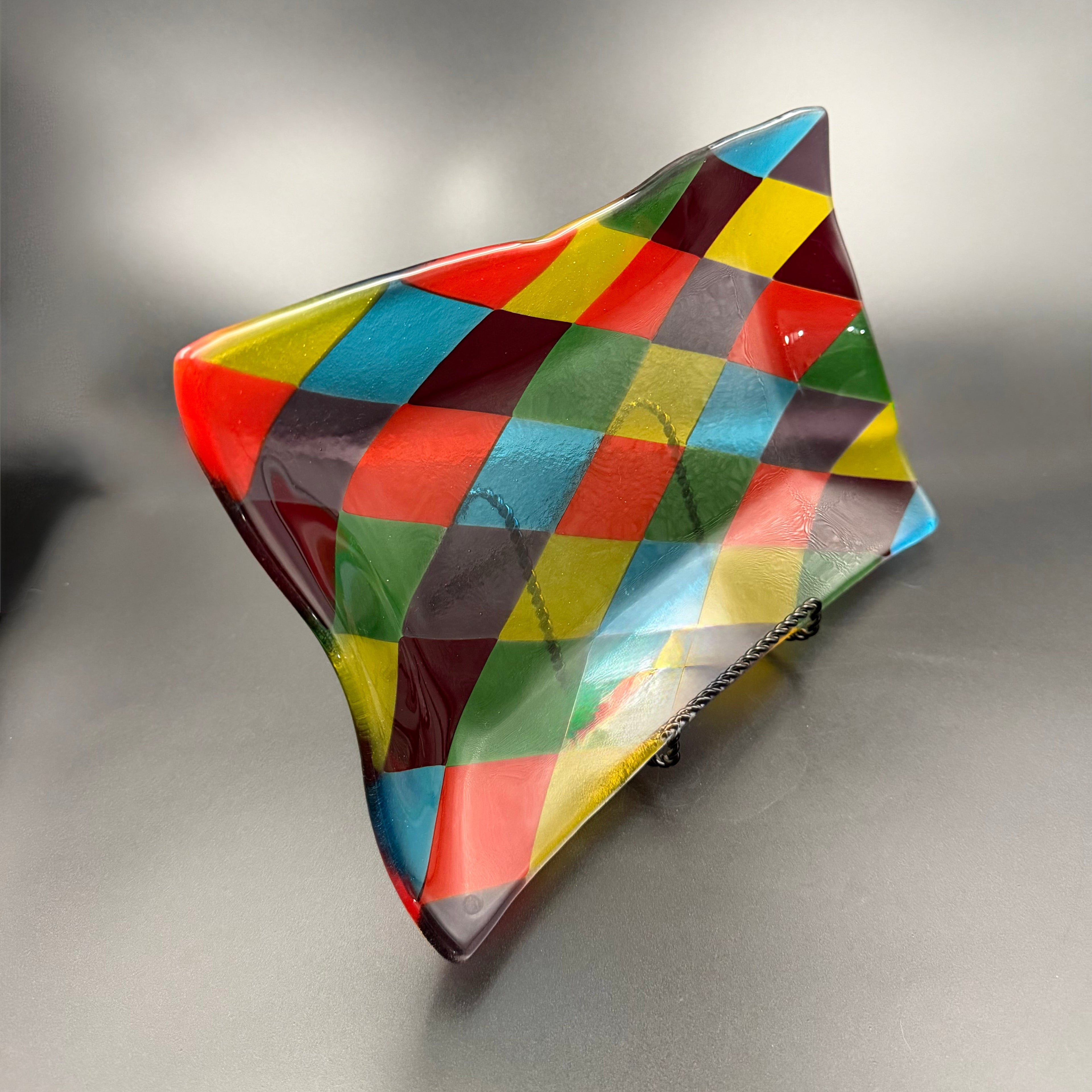 Harlequin Wave Art Glass Bowl