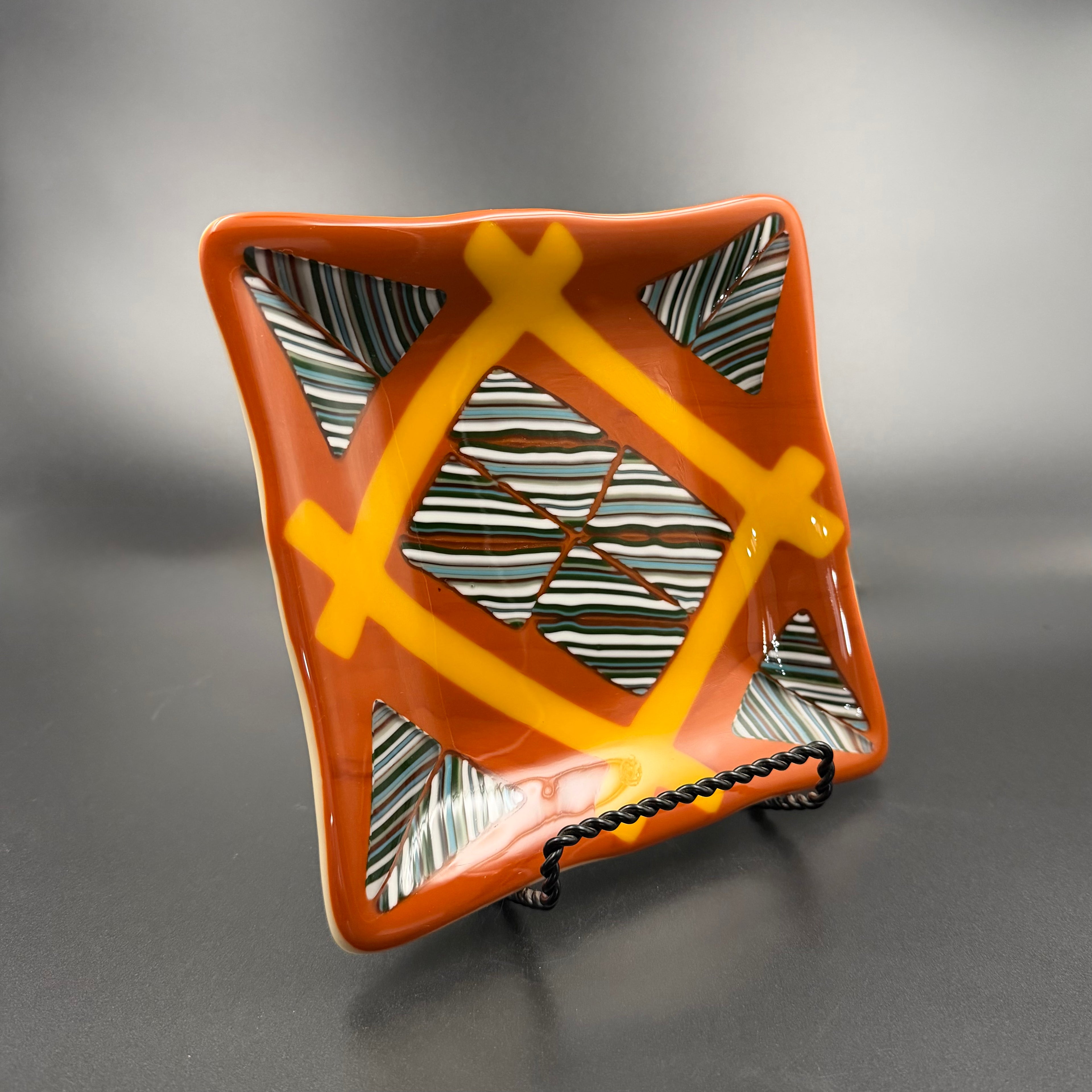Sunburst Geometry Fused Glass Plate