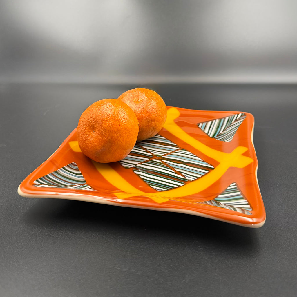 Sunburst Geometry Fused Glass Plate