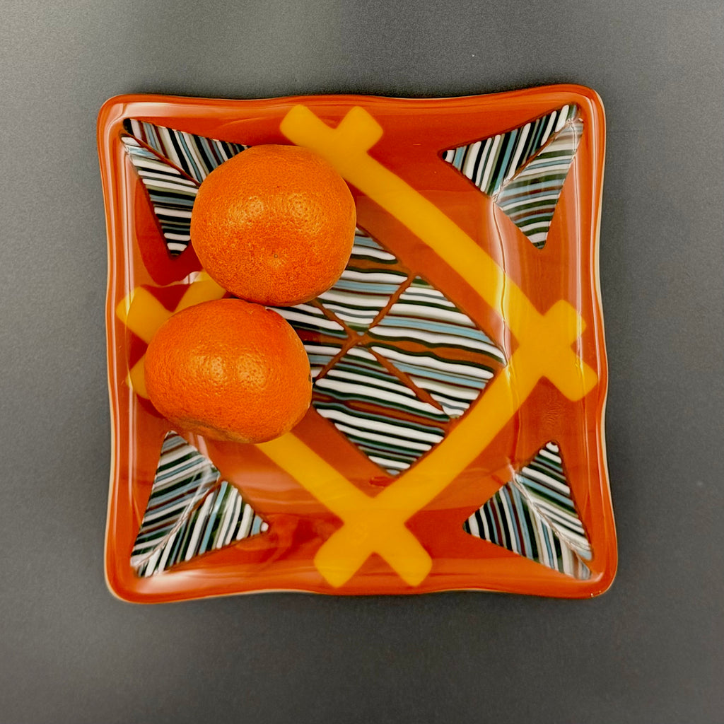 Sunburst Geometry Fused Glass Plate