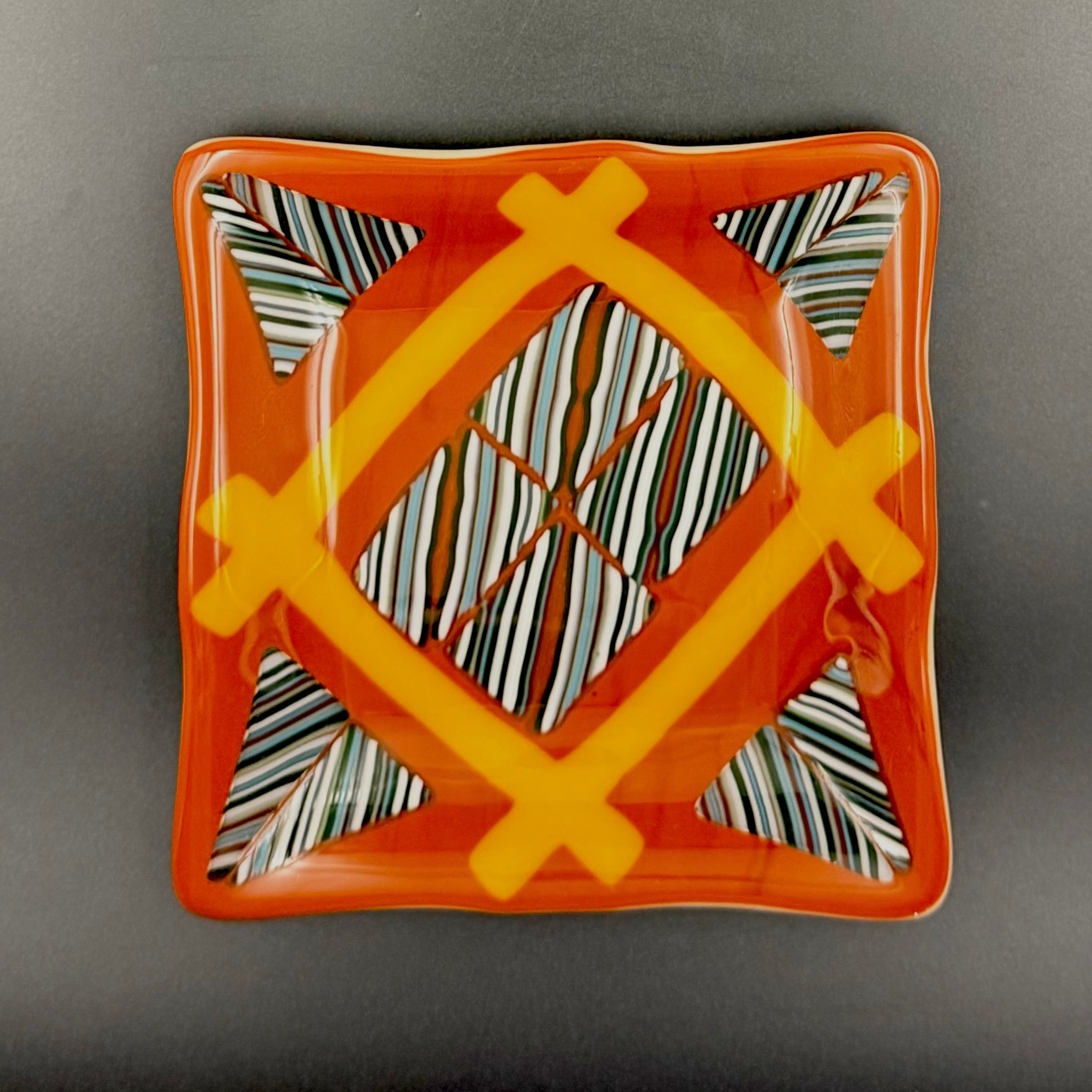 Sunburst Geometry Fused Glass Plate
