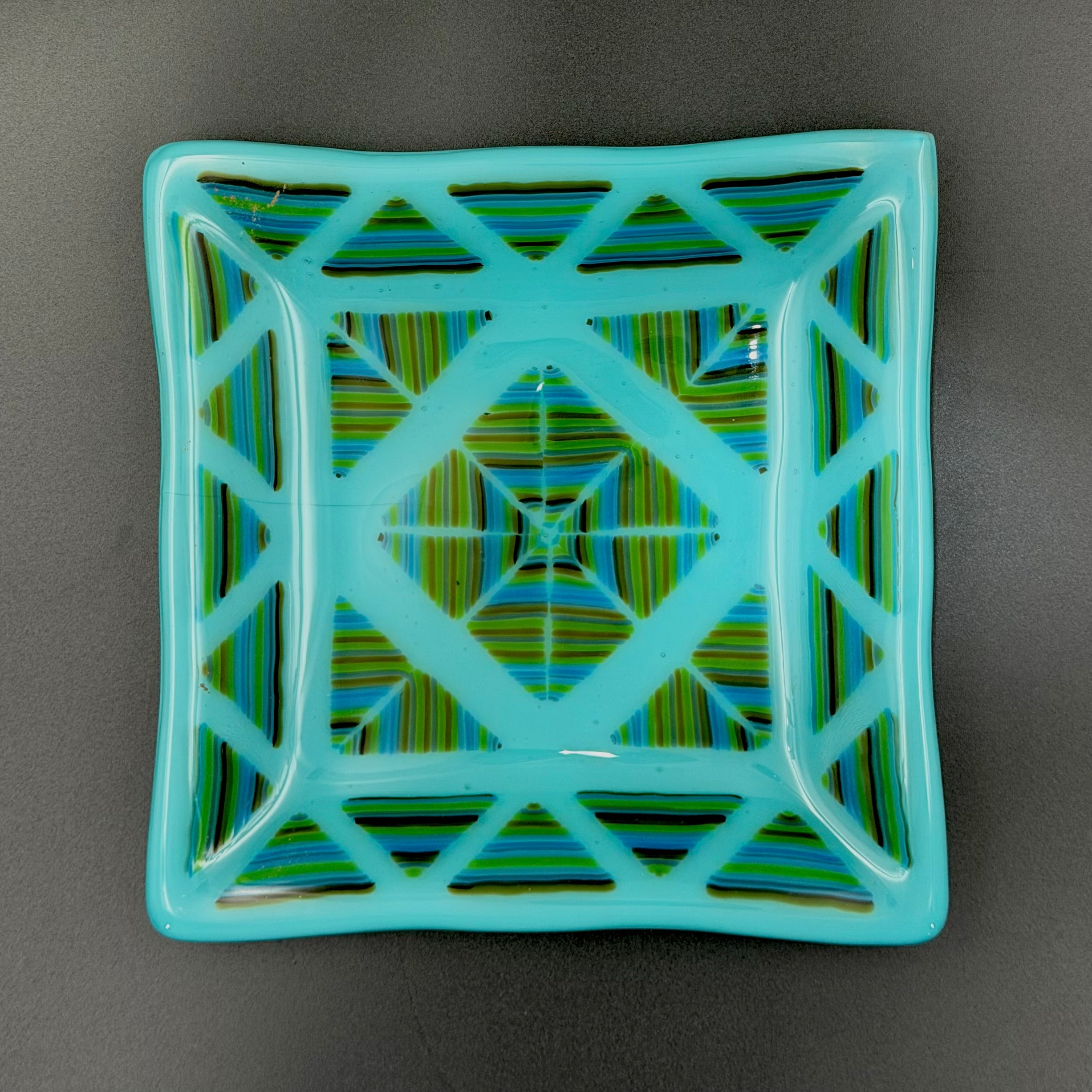 Sea Glass Geometry Fused Glass Plate
