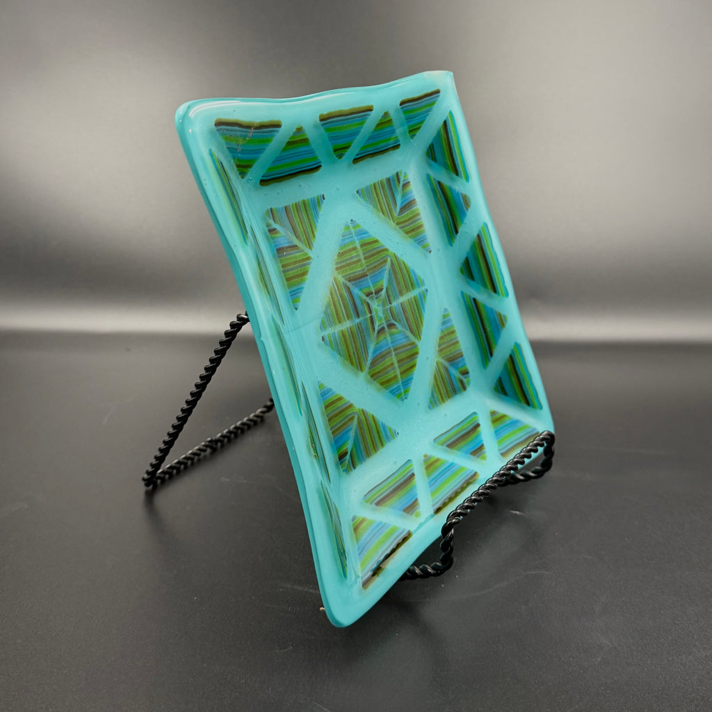 Sea Glass Geometry Fused Glass Plate