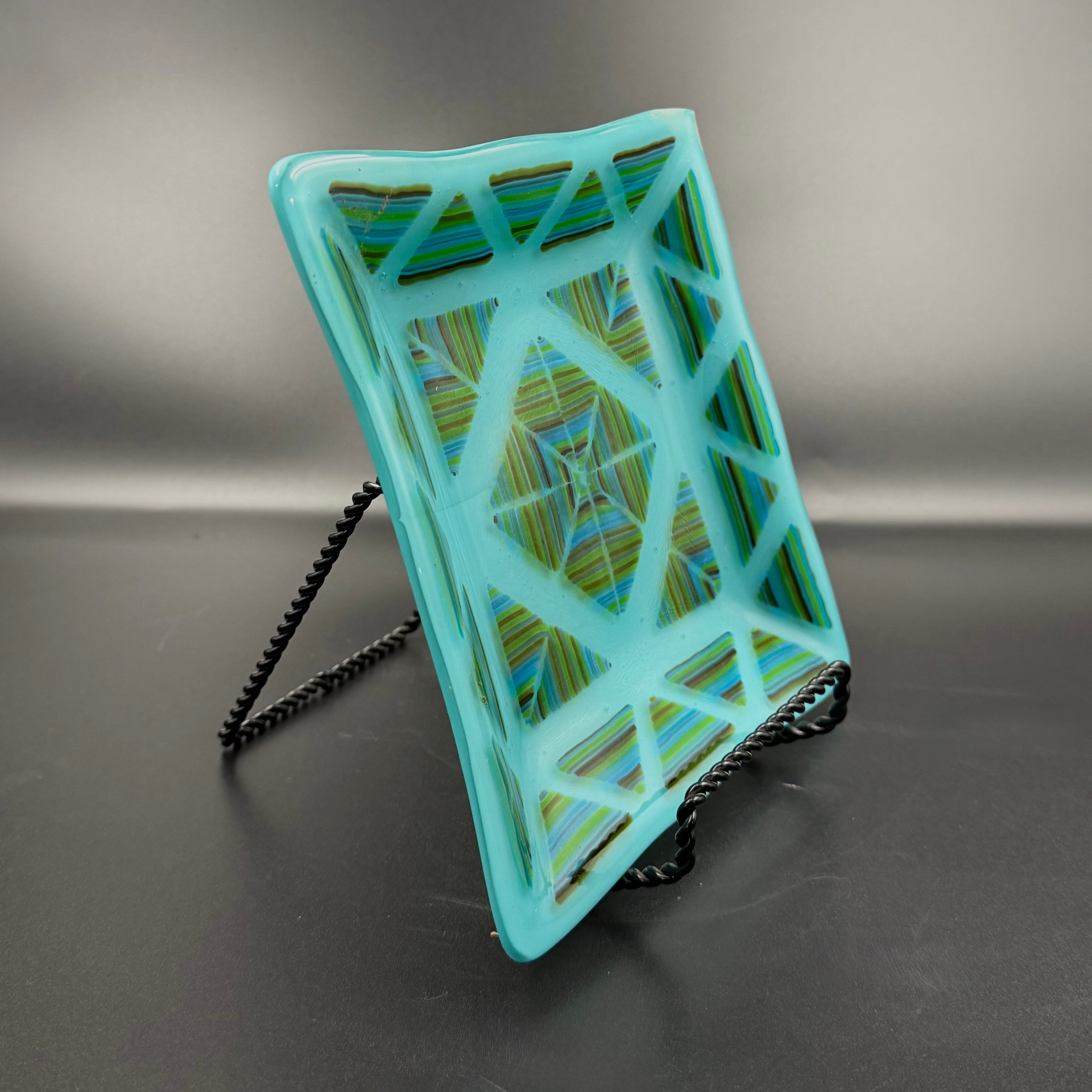 Sea Glass Geometry Fused Glass Plate