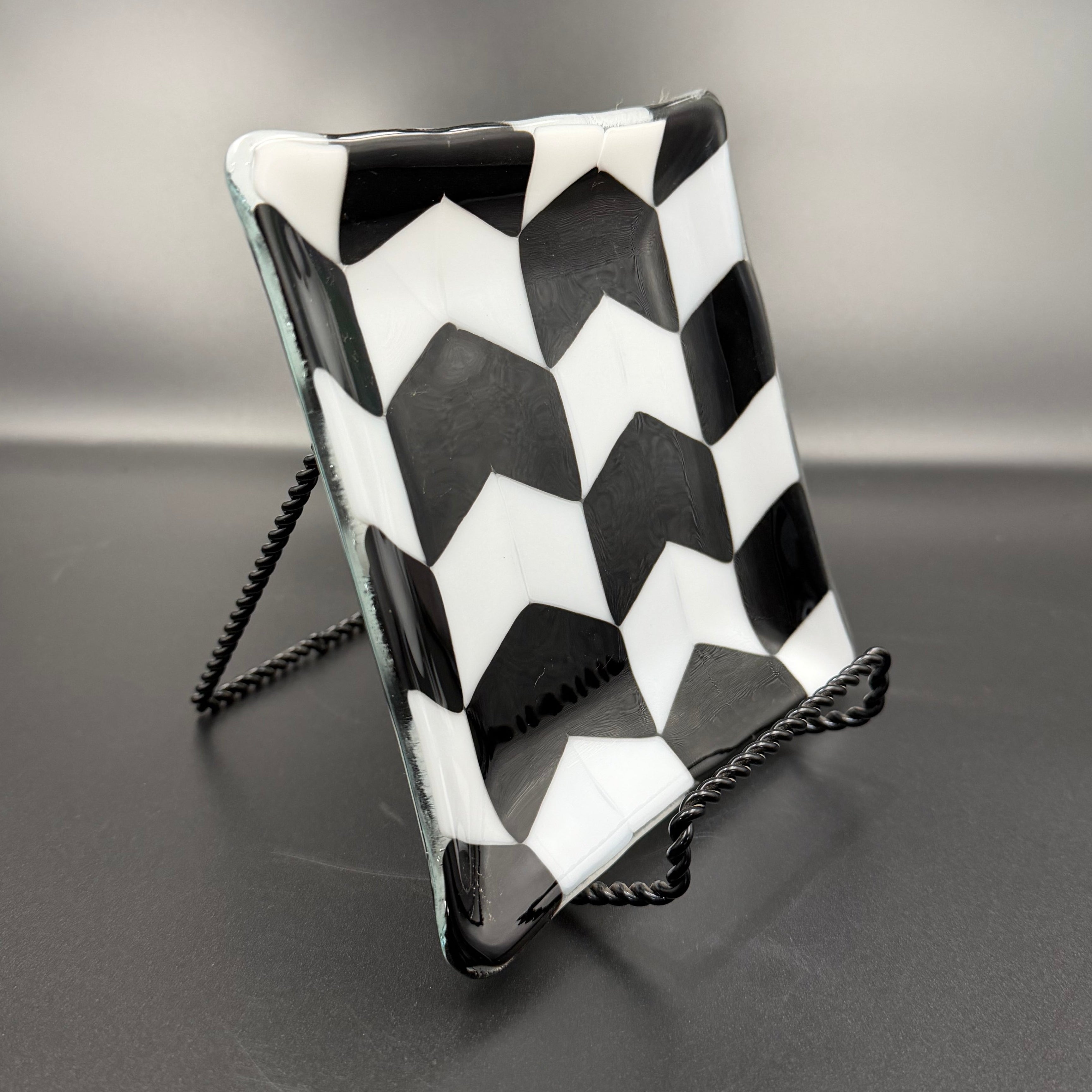 Mod Chevron Black & White Glass Dish