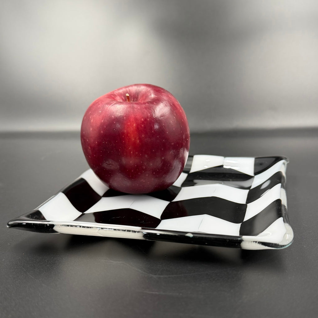 Mod Chevron Black & White Glass Dish