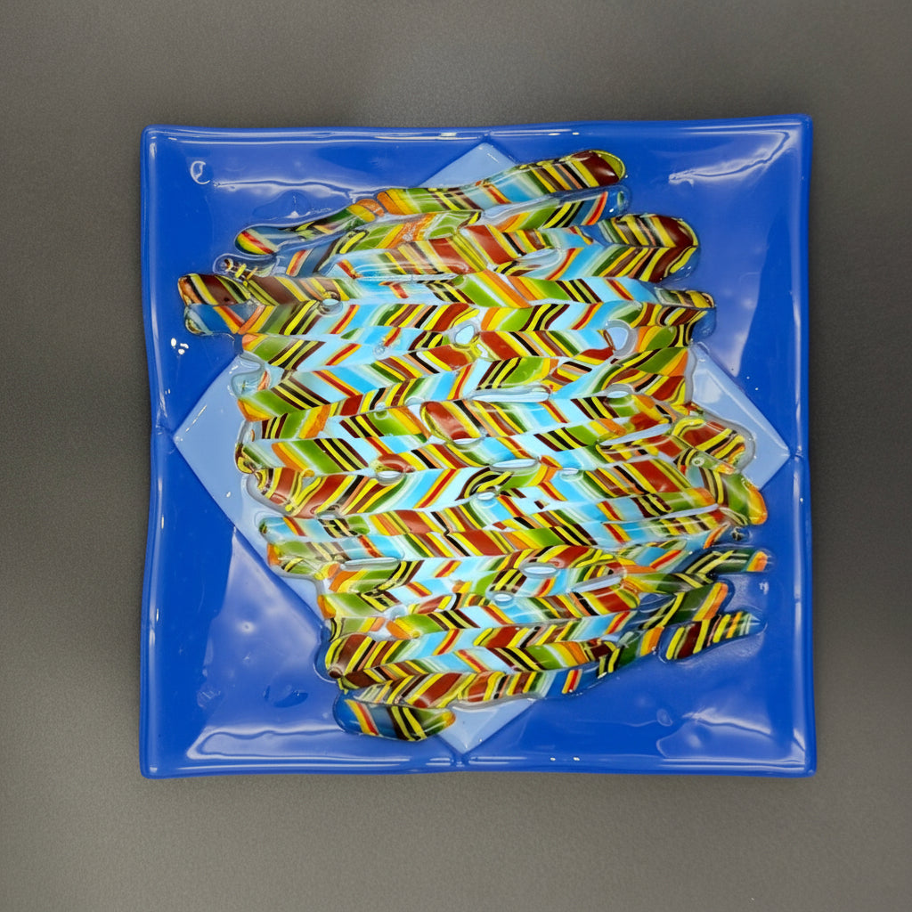 Cobalt Cascade Art Glass Plate