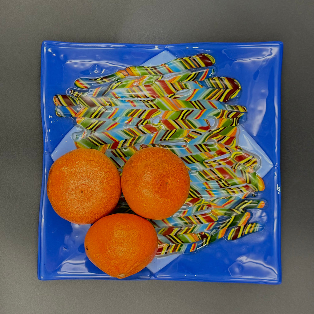 Cobalt Cascade Art Glass Plate