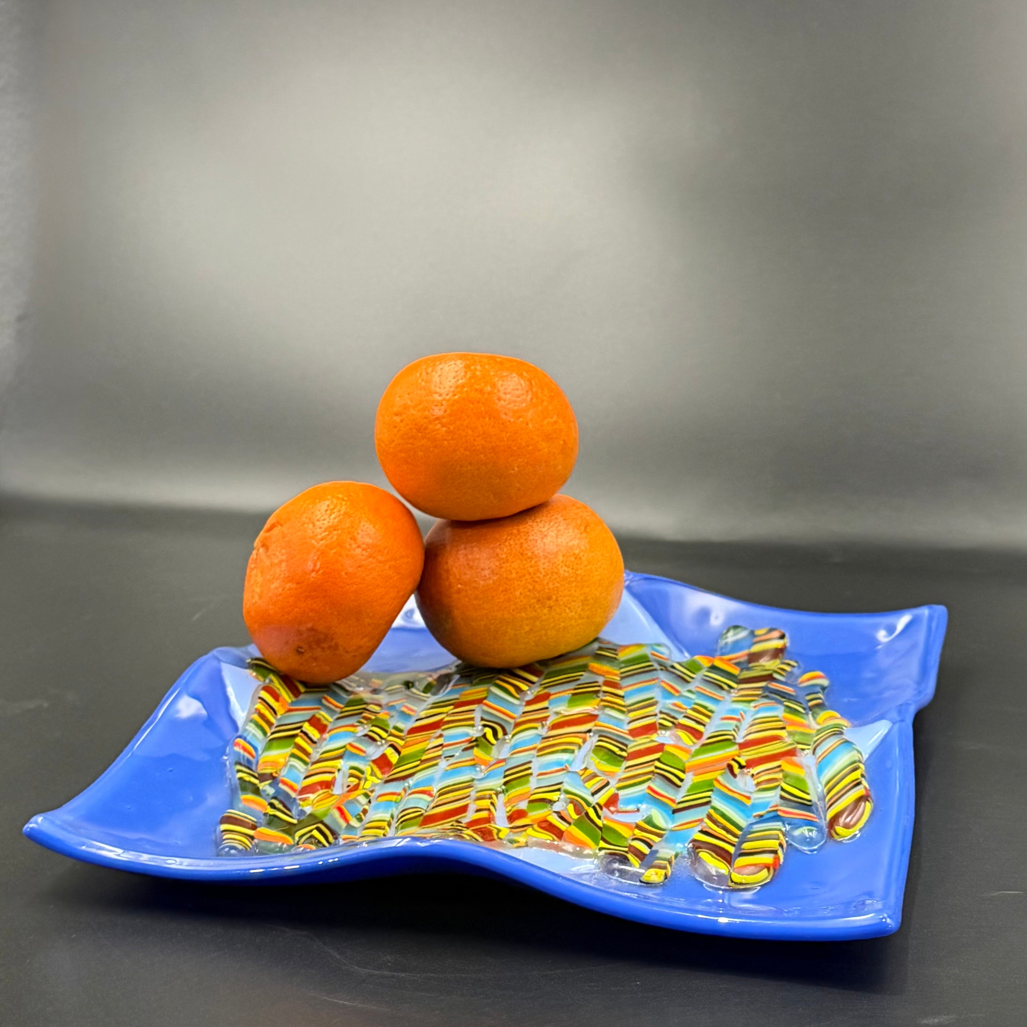 Cobalt Cascade Art Glass Plate