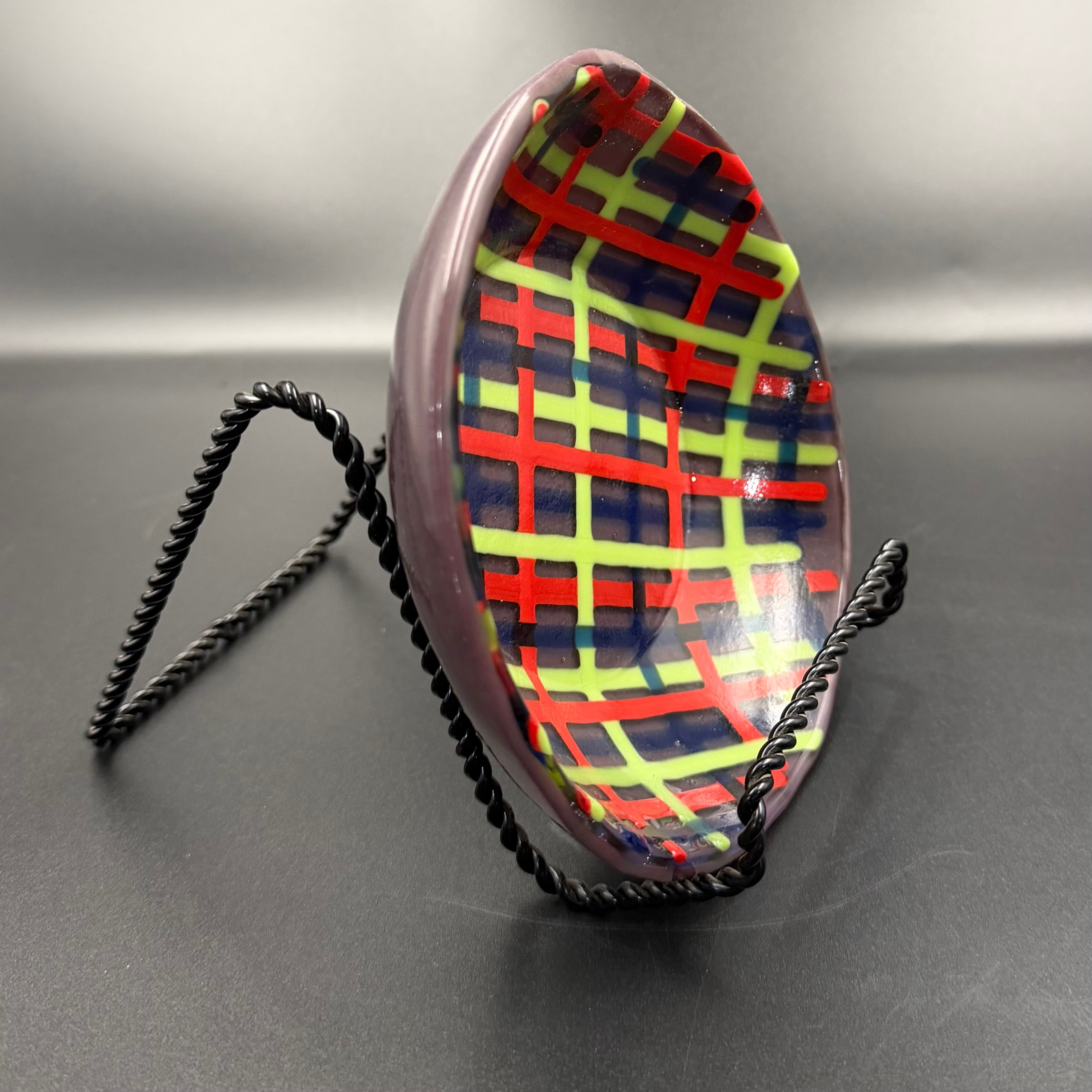 Neon Plaid Fused Glass Catchall Dish