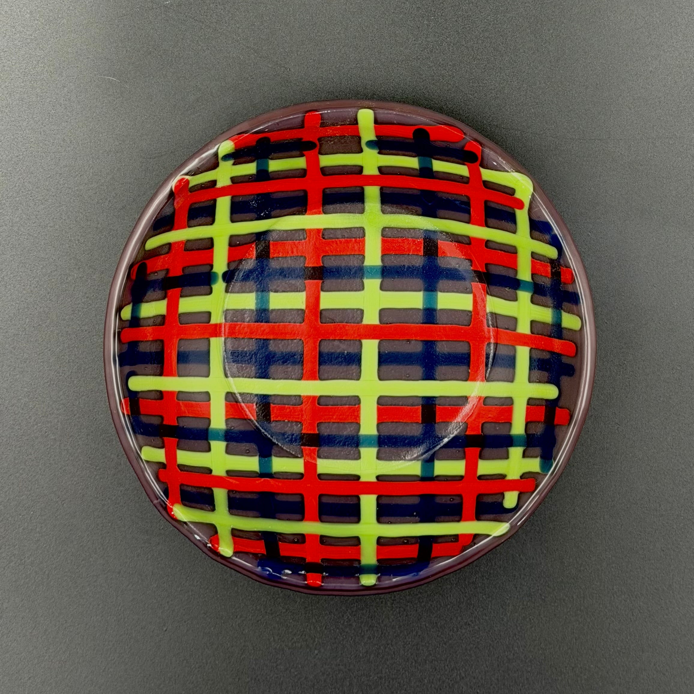 Neon Plaid Fused Glass Catchall Dish