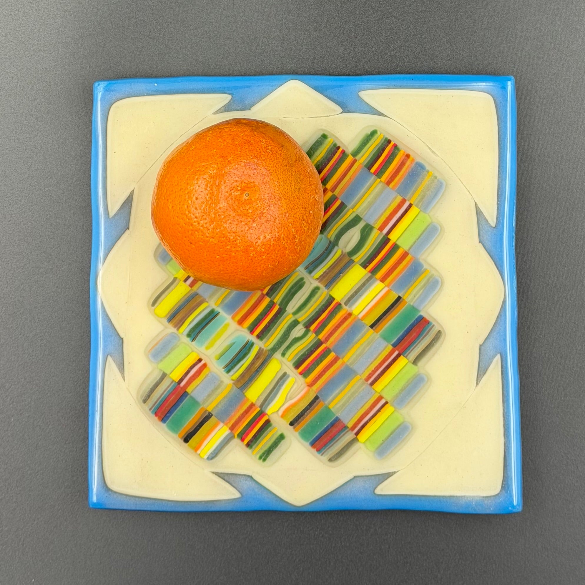 Coastal Patchwork Fused Glass Plate