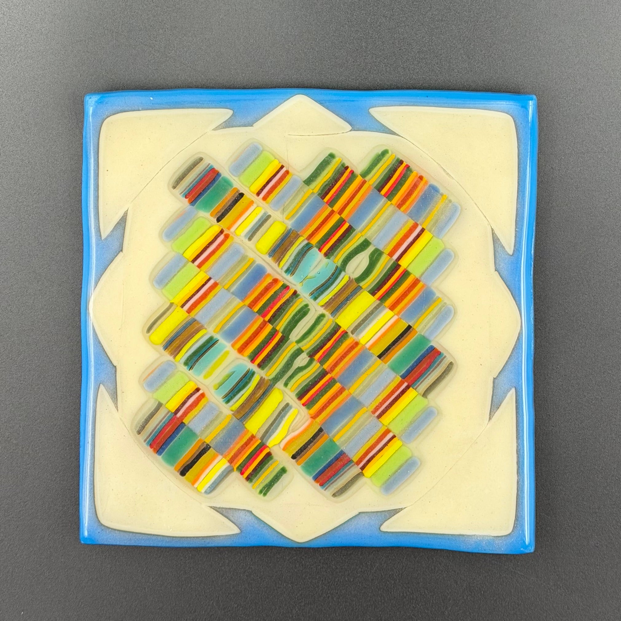 Coastal Patchwork Fused Glass Plate
